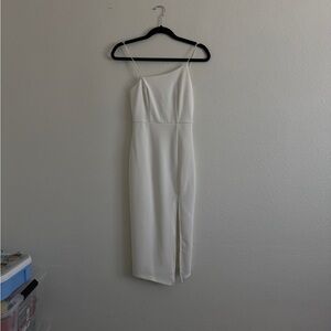 Hello Molly Time Well Spent White Asymmetric Spaghetti-Strap Midi Dress